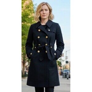 MARC Jacobs Black Double-breasted Knee-length Gold Buttons Trenchcoat w/belt XS